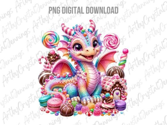 Download Mythical Candy Dragon Watercolor PNG - Premium Resources